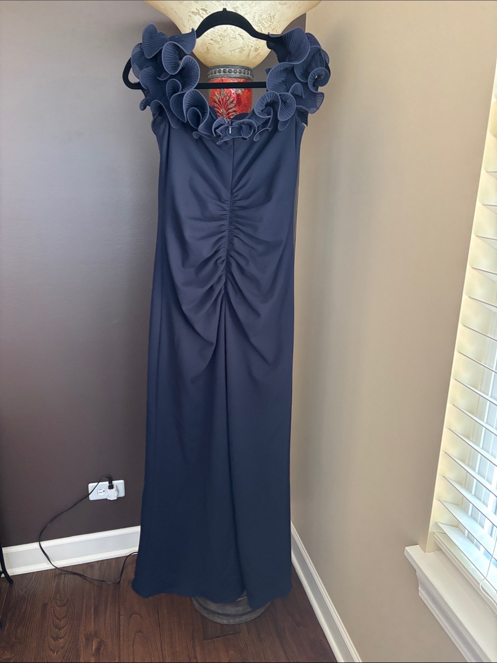 Xscape Navy Ruffled Off the Shoulders Maxi Gown - Picture 3 of 14